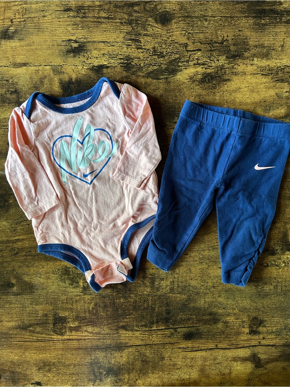 Nike Pink Heart Bodysuit with Navy Leggings